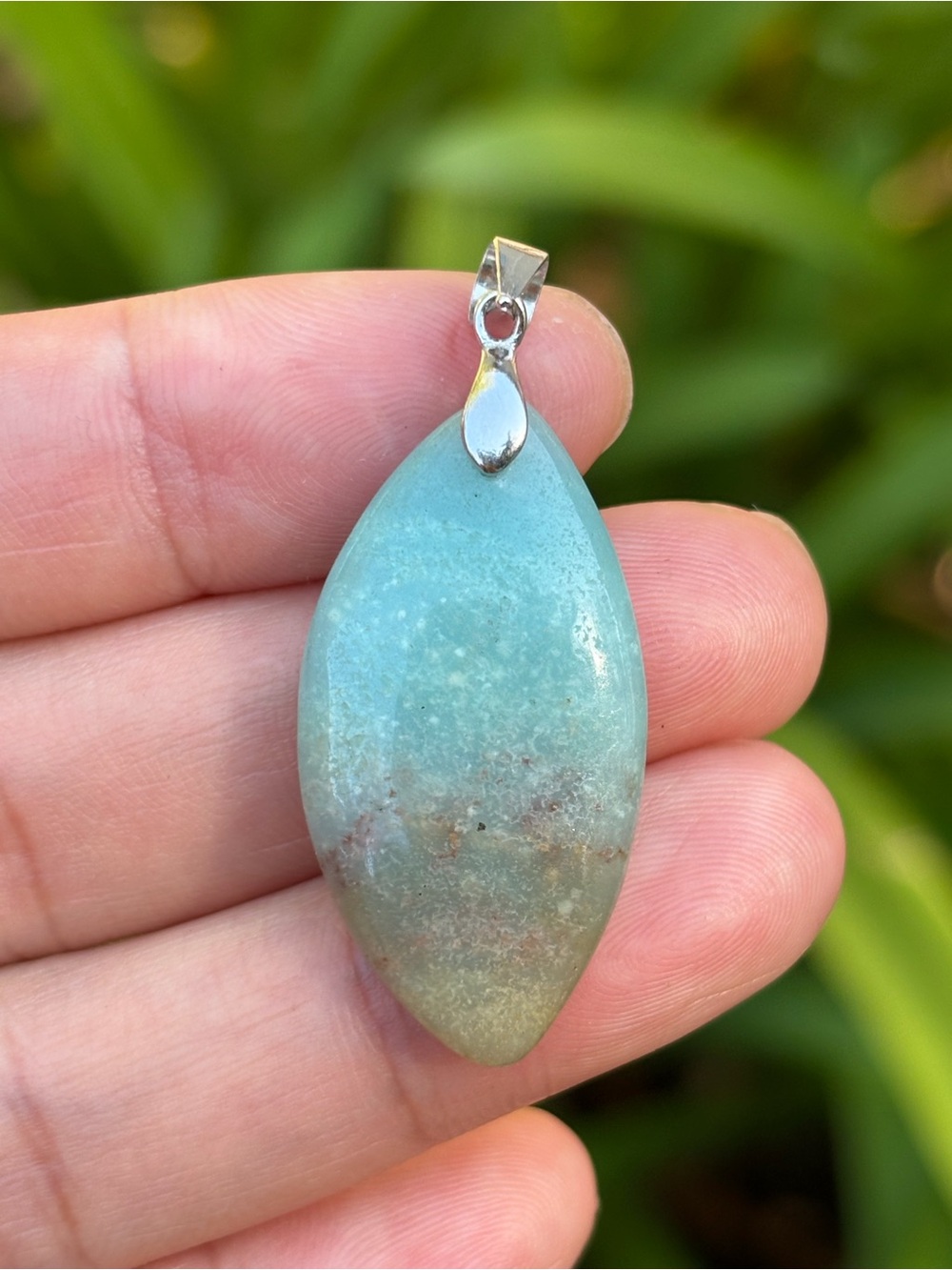 Sterling Bail Aqua Green Amazonite Teardrop Pendant Palo